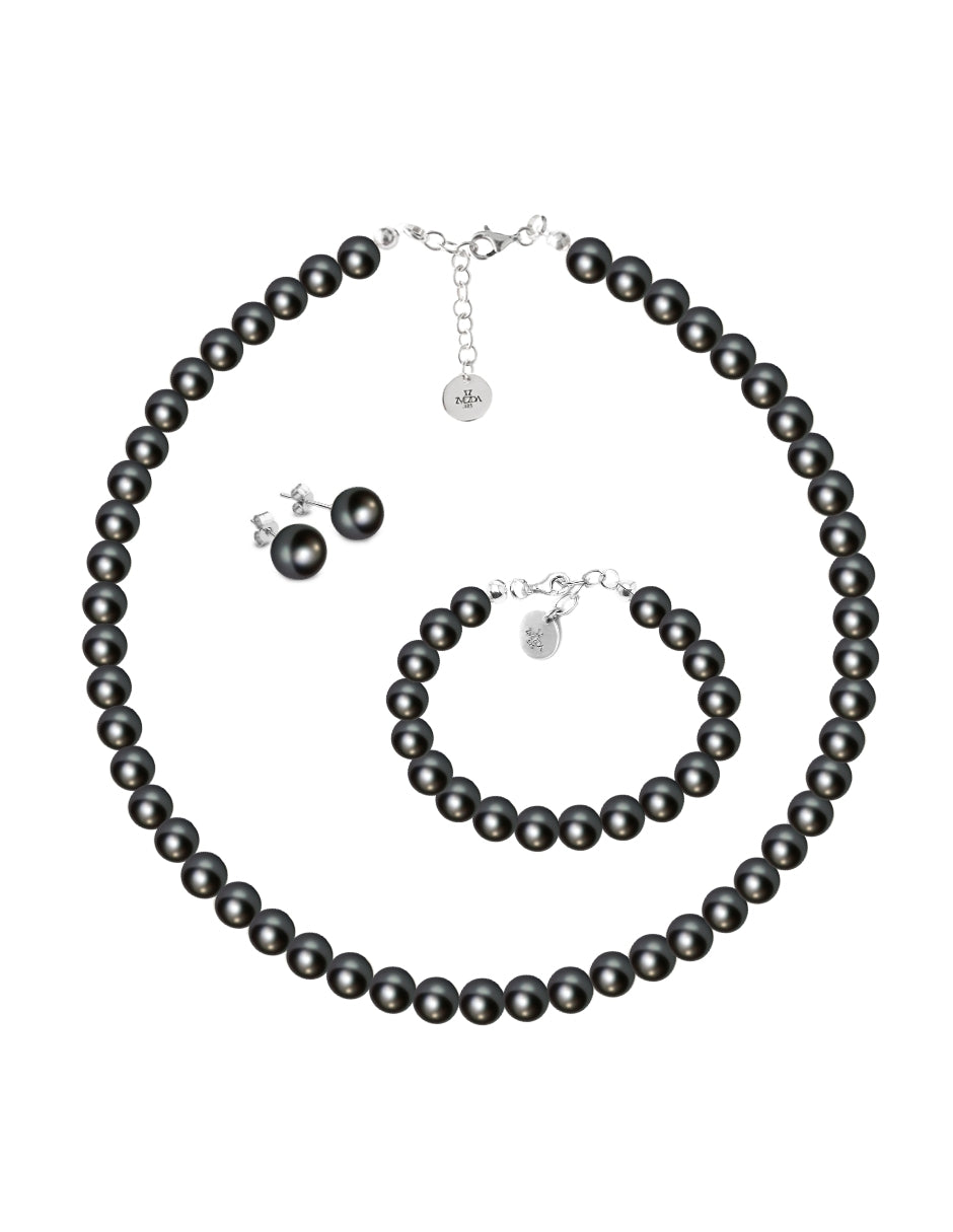 Collar, Aretes y Pulsera de Mujer Perlas de Cristal Swarovski, Plata .925