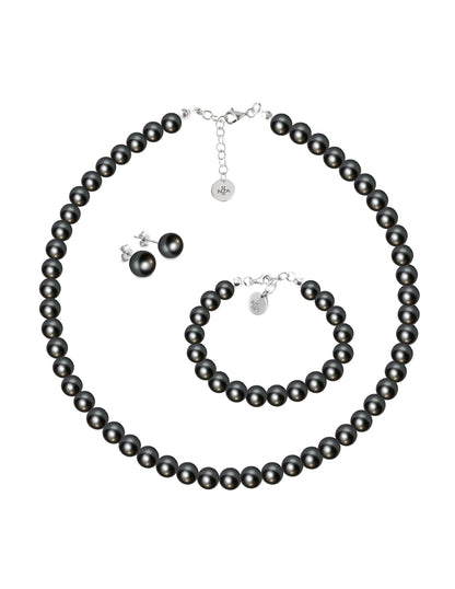 Collar, Aretes y Pulsera de Mujer Perlas de Cristal Swarovski, Plata .925