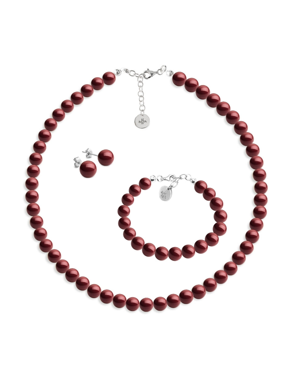 Collar, Aretes y Pulsera de Mujer Perlas de Cristal Swarovski, Plata .925