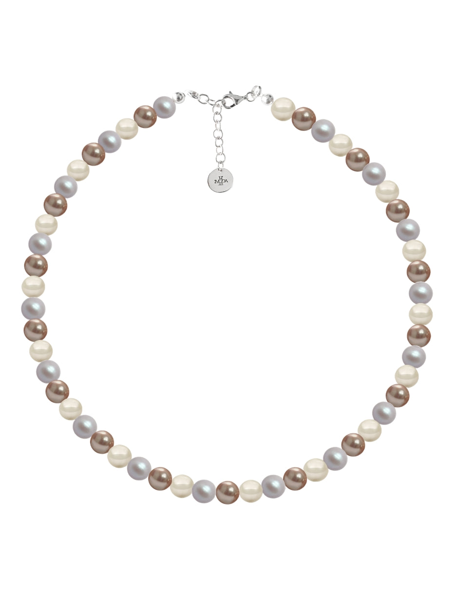 Collar, Aretes y Pulsera de Mujer Perlas de Cristal Plata .925 Zvezda