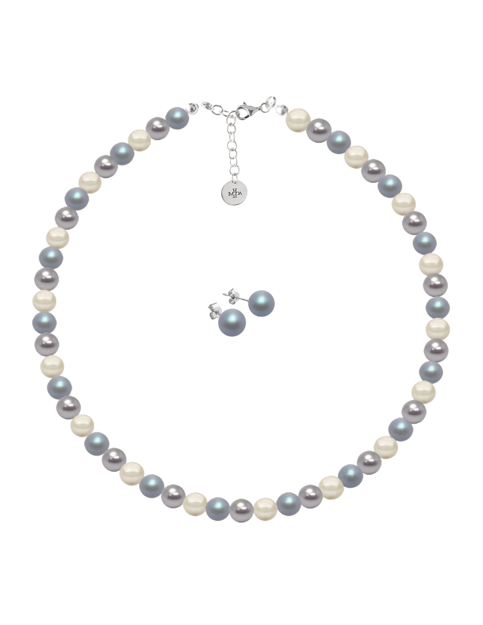 Collar y Aretes de Mujer Perlas de Cristal Plata .925 Zvezda