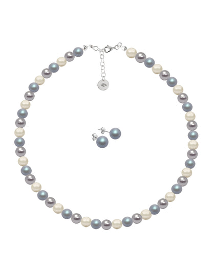 Collar y Aretes de Mujer Perlas de Cristal Swarovski Plata .925