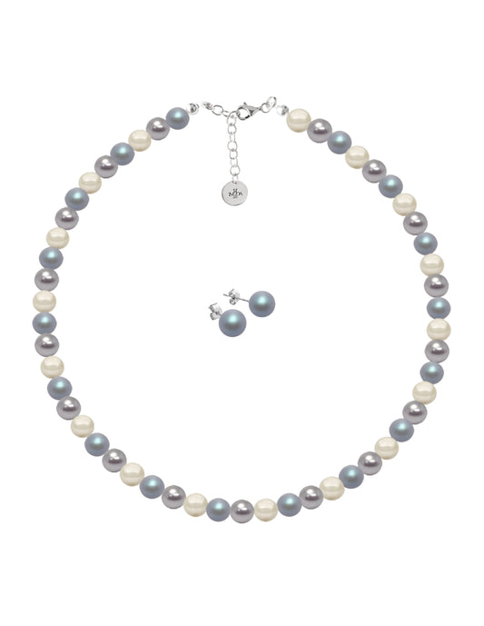 Collar y Aretes de Mujer Perlas de Cristal Swarovski Plata .925
