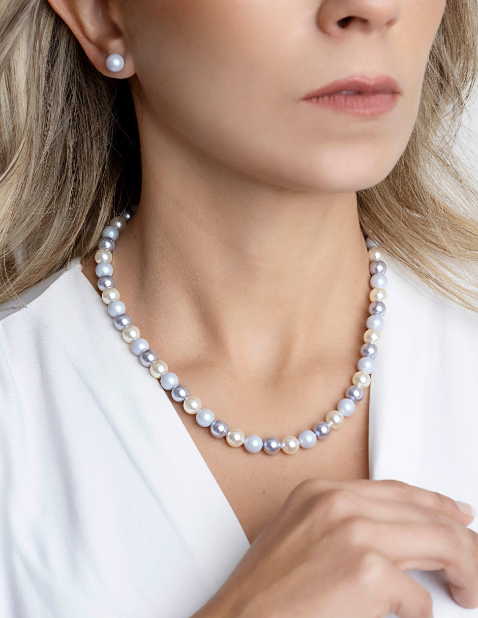Collar y Aretes de Mujer Perlas de Cristal Plata .925 Zvezda