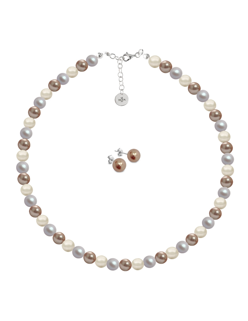 Collar y Aretes de Mujer Perlas de Cristal Plata .925 Zvezda