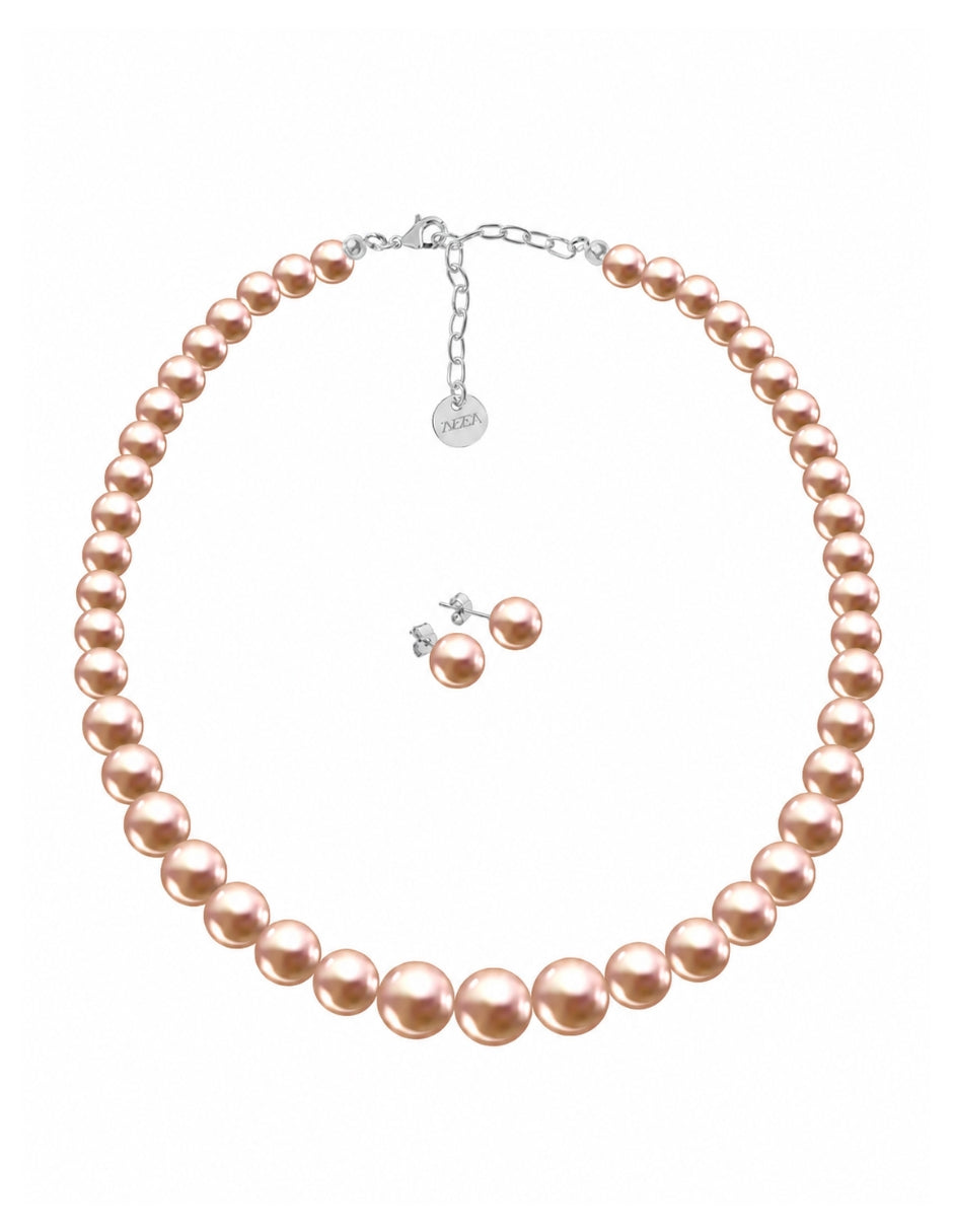 Collar y Aretes de Mujer Perlas de Cristal Crecientes Plata .925 Zvezda