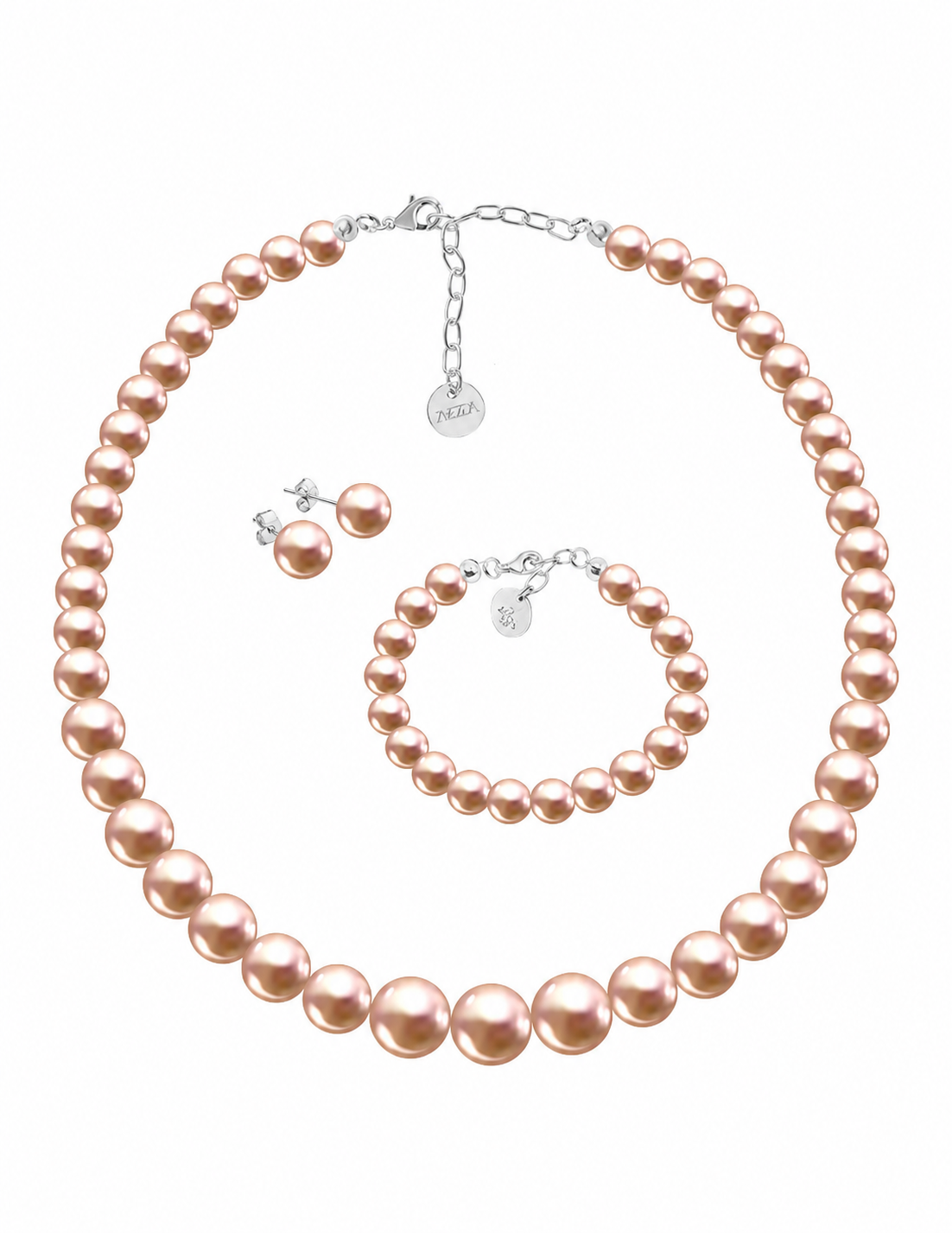 Collar, Aretes y Pulsera de Mujer Perlas de cristal Crecientes Plata.925 Zvezda