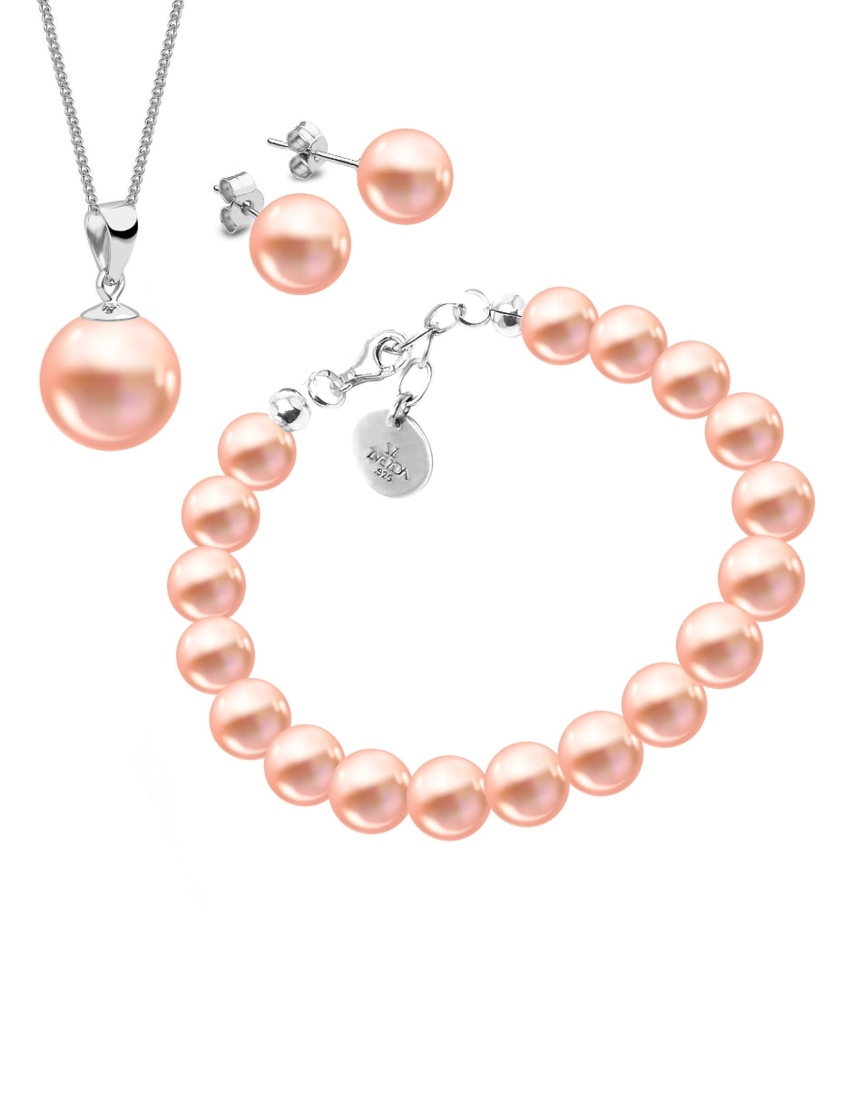 Collar Aretes y Pulsera de Mujer Plata .925 Perlas de Cristal Zvezda