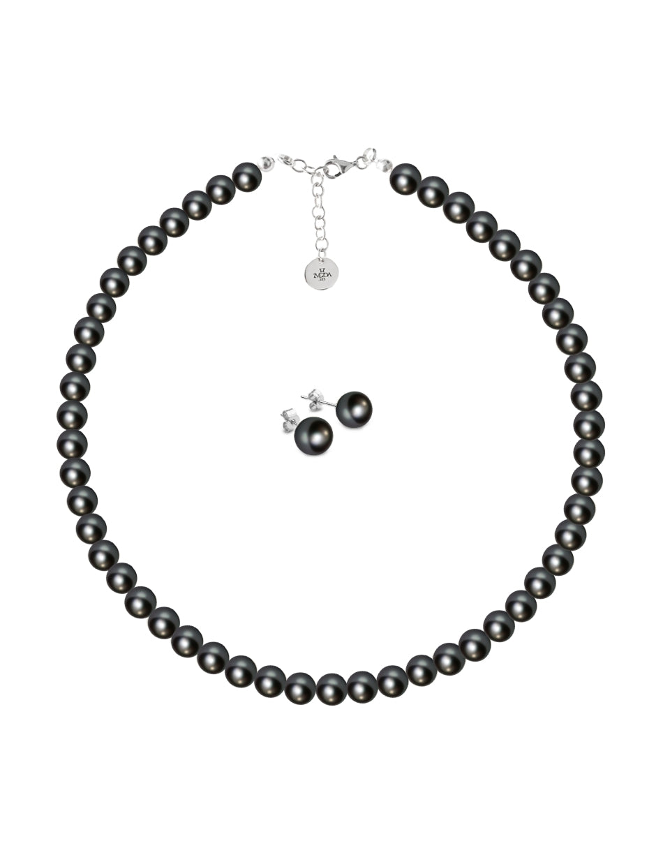 Collar y Aretes de Mujer, Perlas de cristal, Plata .925 Zvezda