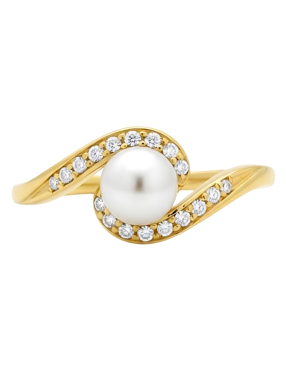 Anillo de Mujer Perla, Chapa de Oro de 18k con Circonia