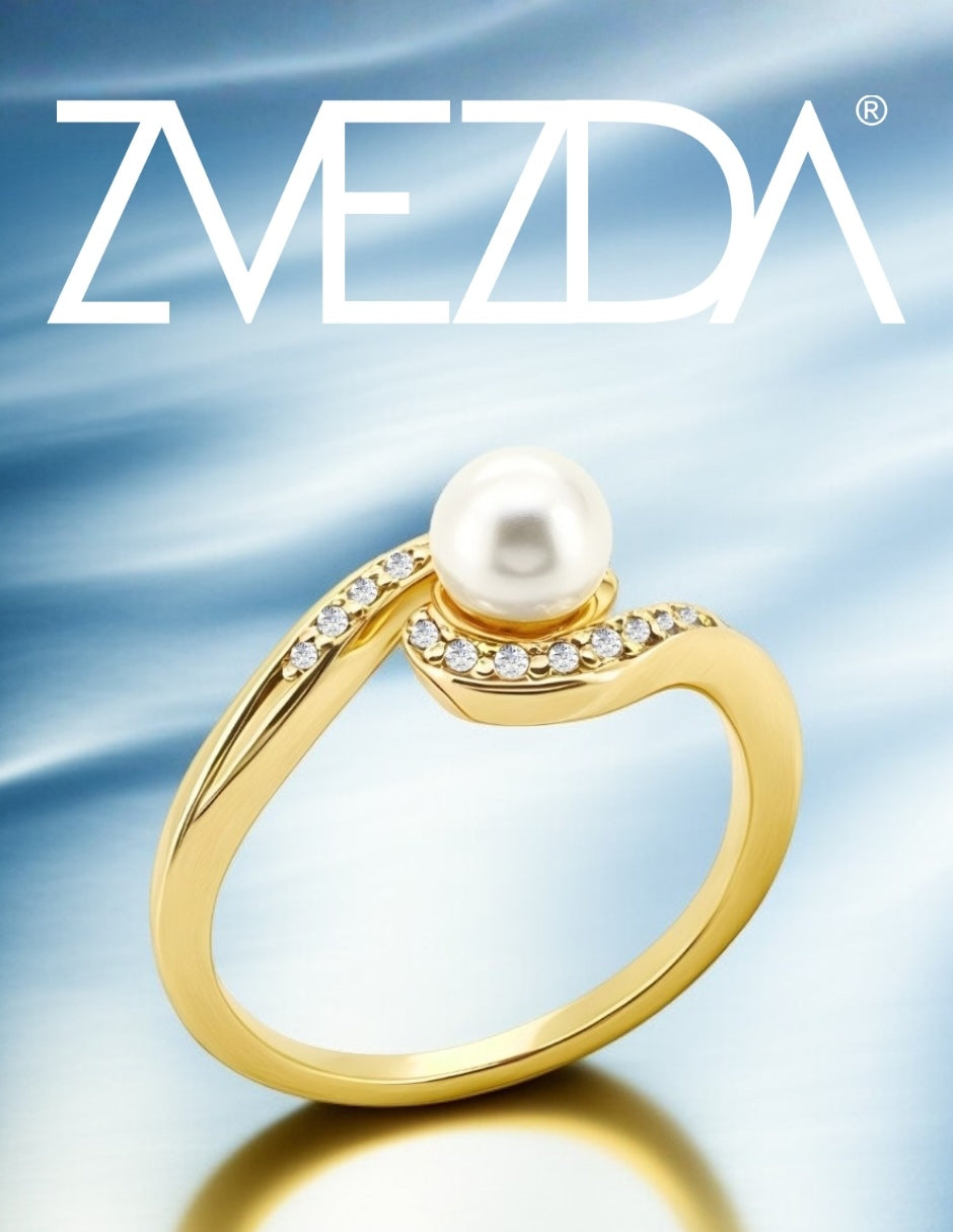 Anillo de Mujer Perla, Chapa de Oro de 18k con Circonia