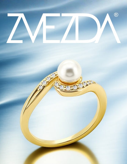 Anillo de Mujer Perla, Chapa de Oro de 18k con Circonia