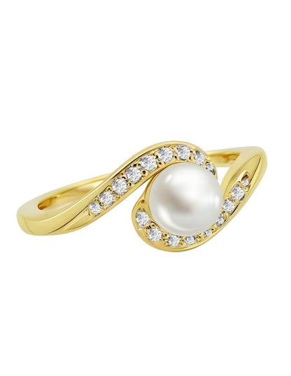 Anillo de Mujer Perla, Chapa de Oro de 18k con Circonia