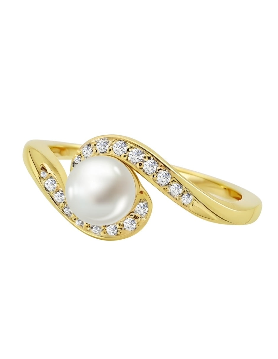 Anillo de Mujer Perla, Chapa de Oro de 18k con Circonia