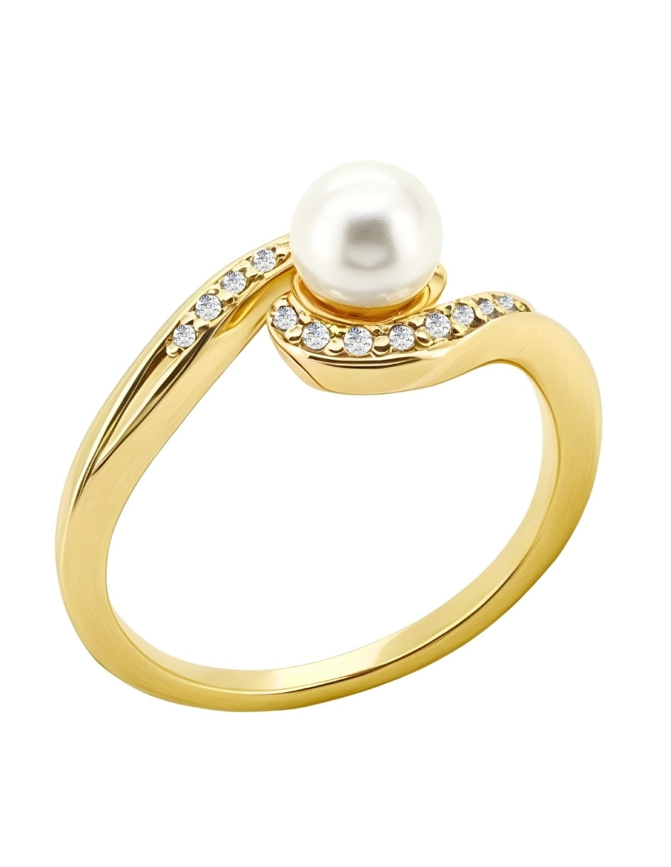 Anillo de Mujer Perla, Chapa de Oro de 18k con Circonia