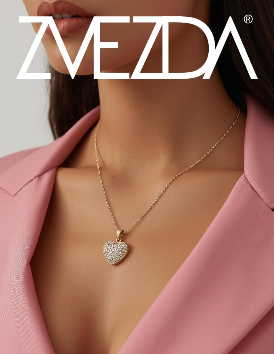 Collar y Aretes de Mujer Chapa de oro 18K Corazón con Circonia
