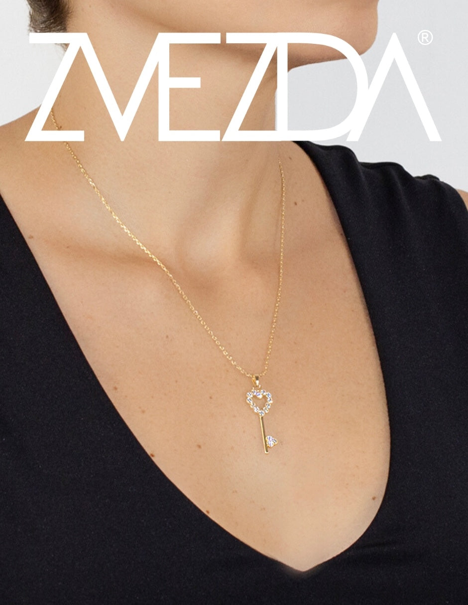 Collar de Mujer Chapa de oro 18K Llave Corazón