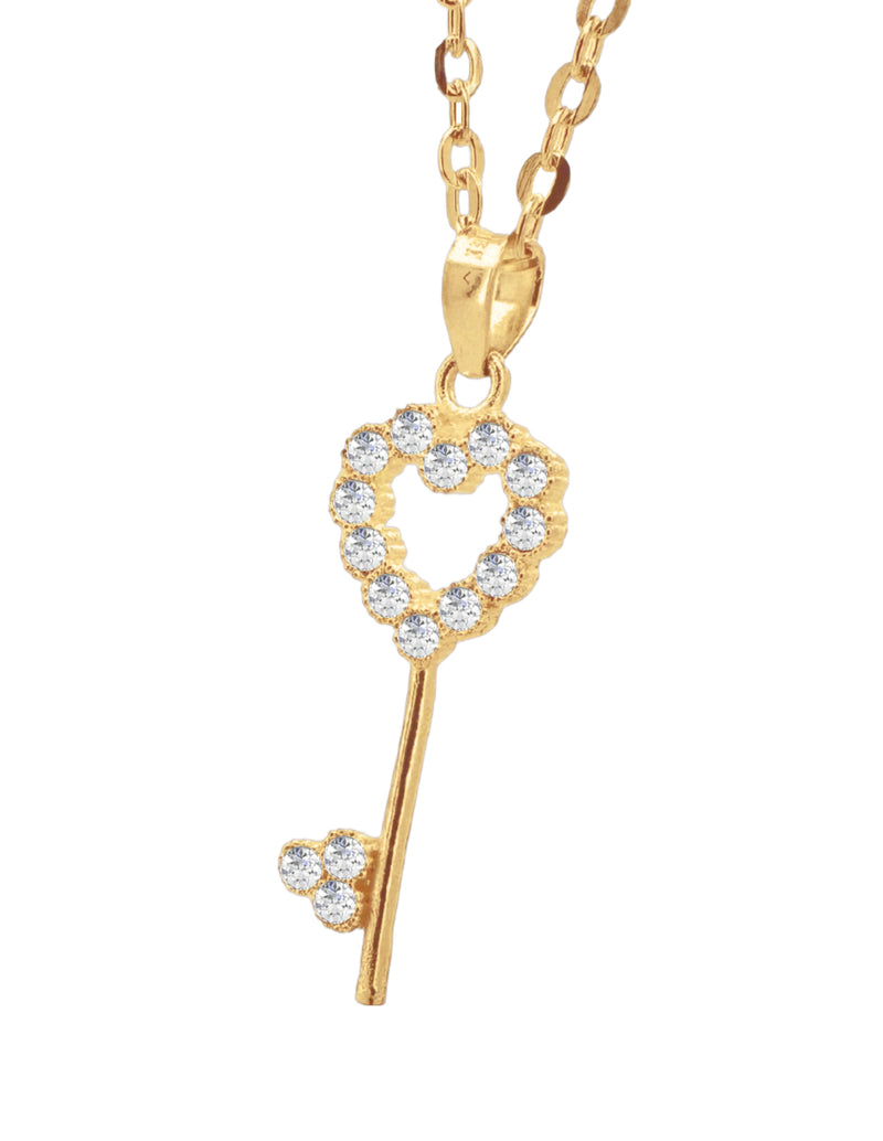 Collar de Mujer Chapa de oro 18K Llave Corazón - puesta