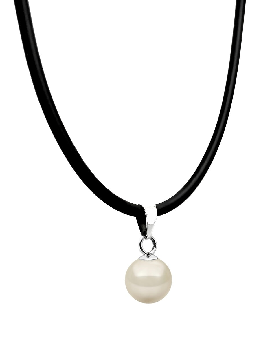Collar de Mujer Caucho, Plata .925 Perlas de Cristal Zvezda