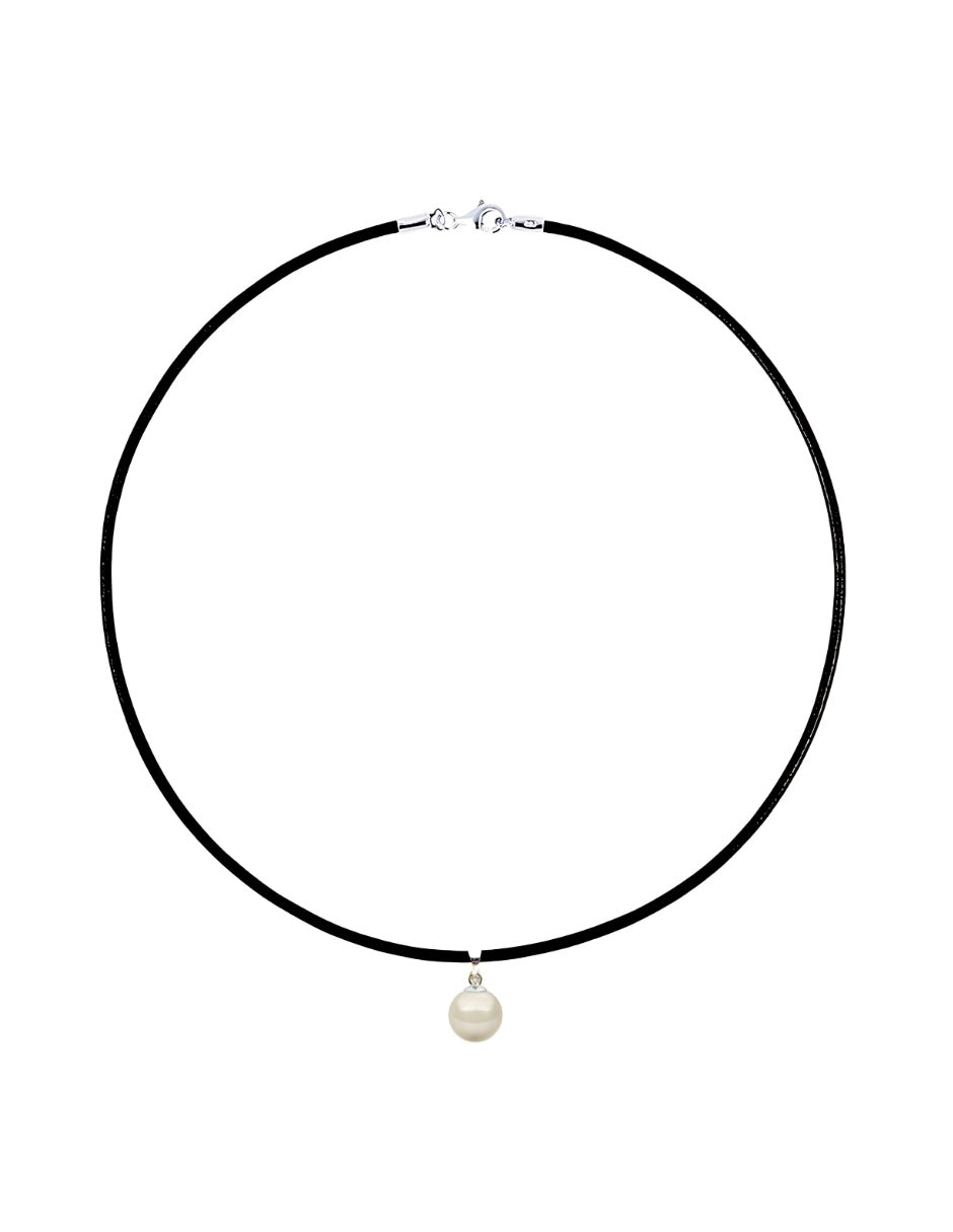 Collar de Mujer Caucho, Plata .925 Perlas de Cristal Zvezda