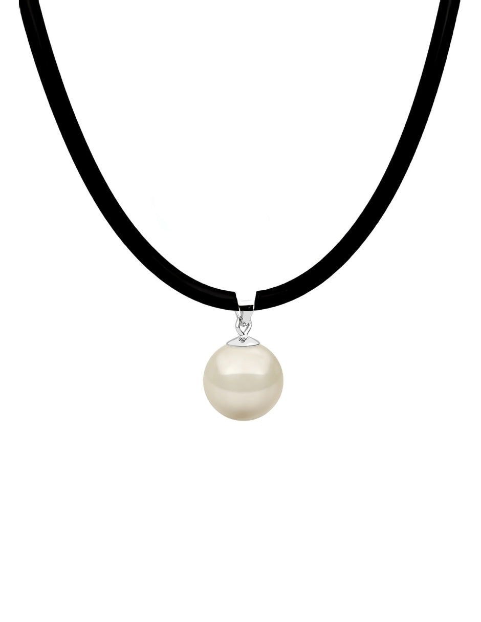 Collar de Mujer Caucho, Plata .925 Perlas de Cristal Zvezda