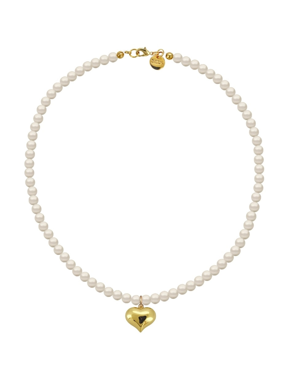 Collar de Mujer con Dije Corazón Perlas de Cristal Chapa de oro 18K Zvezda