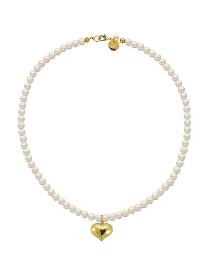 Collar de Mujer con Dije Corazón Perlas de Cristal Chapa de oro 18K Zvezda
