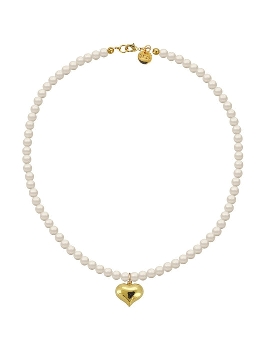 Collar de Mujer con Dije Corazón Perlas de Cristal Chapa de oro 18K Zvezda
