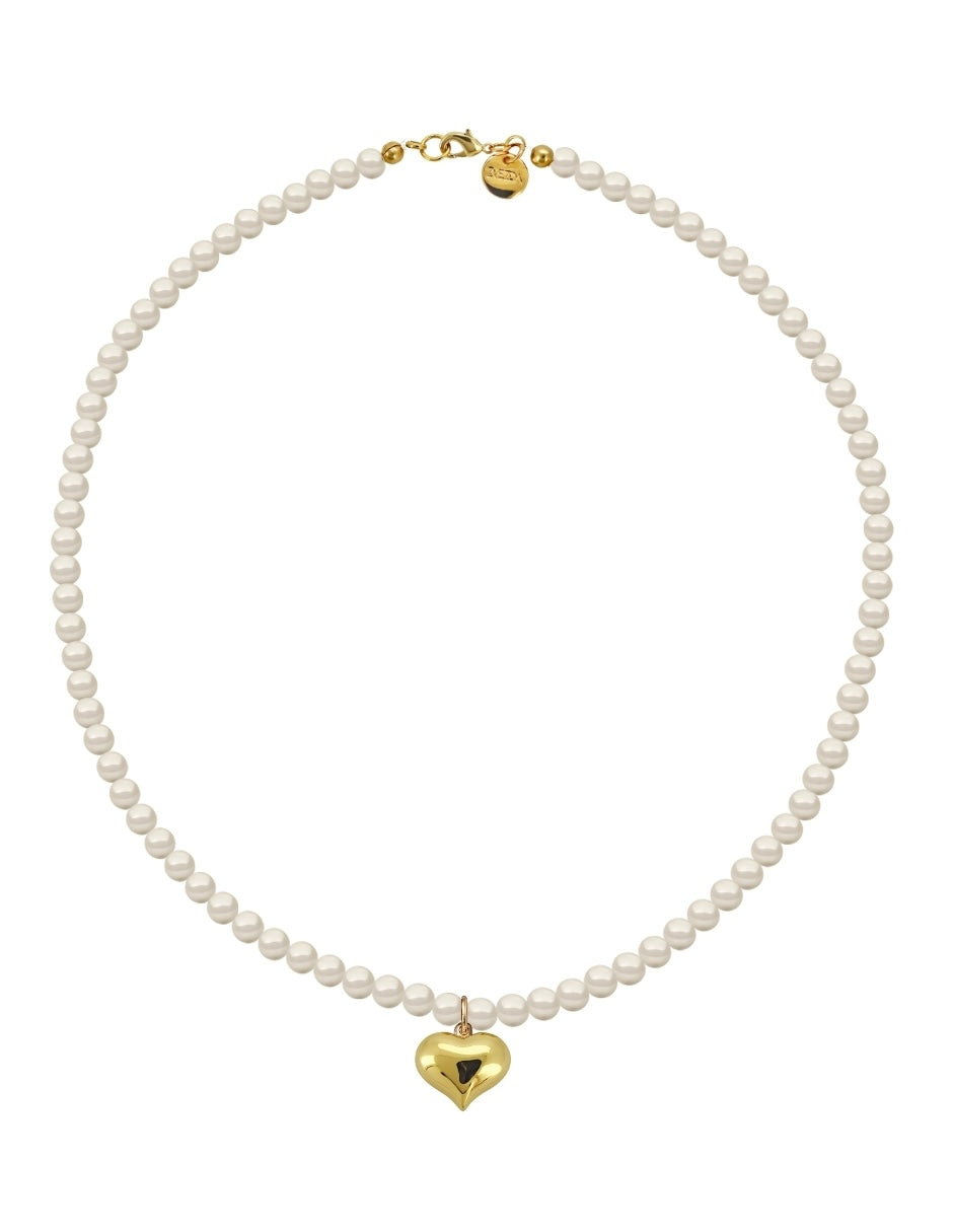 Collar de Mujer con Dije Corazón Perlas de Cristal Chapa de oro 18K Zvezda