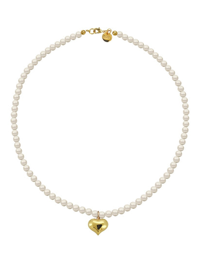 Collar de Mujer con Dije Corazón Perlas de Cristal Chapa de oro 18K Zvezda