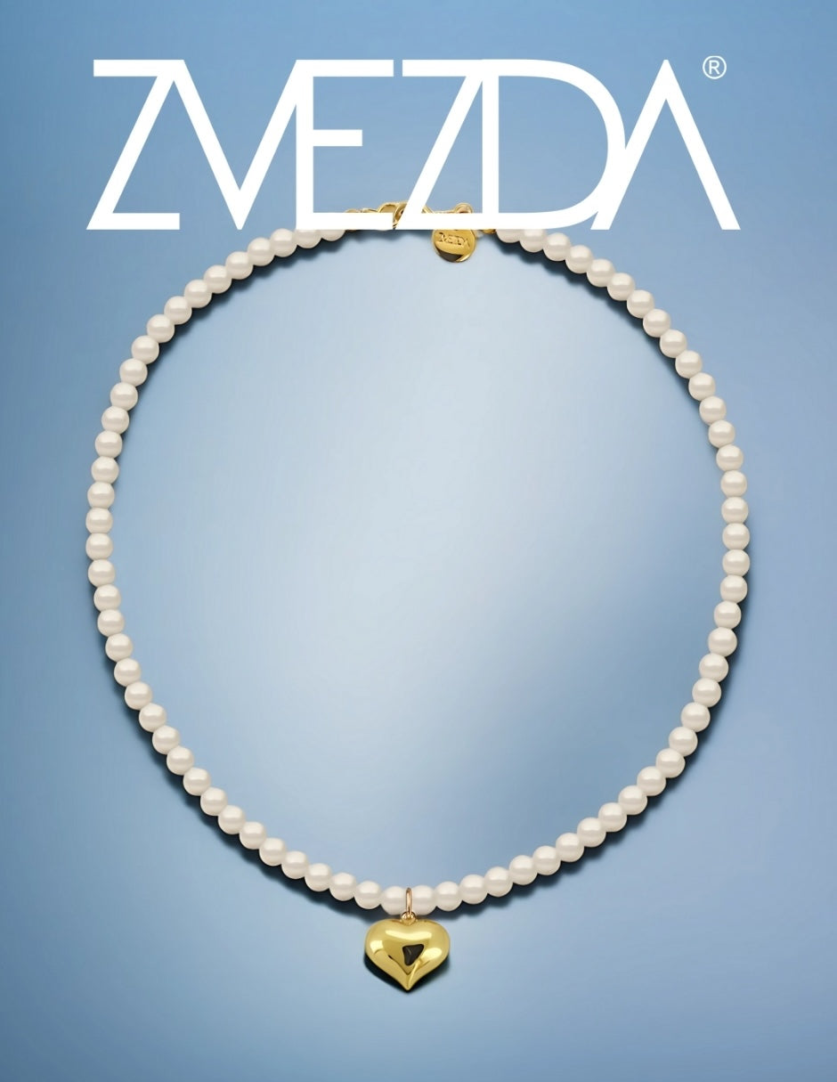 Collar de Mujer con Dije Corazón Perlas de Cristal Chapa de oro 18K Zvezda