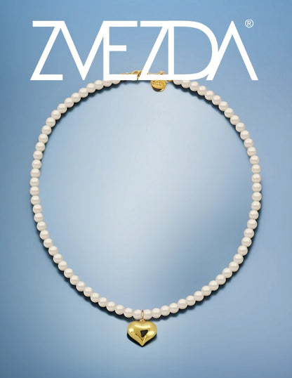 Collar de Mujer con Dije Corazón Perlas de Cristal Chapa de oro 18K Zvezda