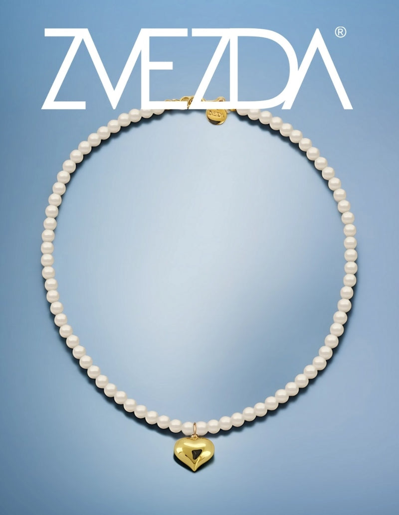Collar de Mujer con Dije Corazón Perlas de Cristal Chapa de oro 18K Zvezda - detalle