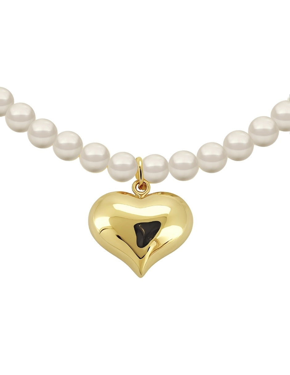Collar de Mujer con Dije Corazón Perlas de Cristal Chapa de oro 18K Zvezda