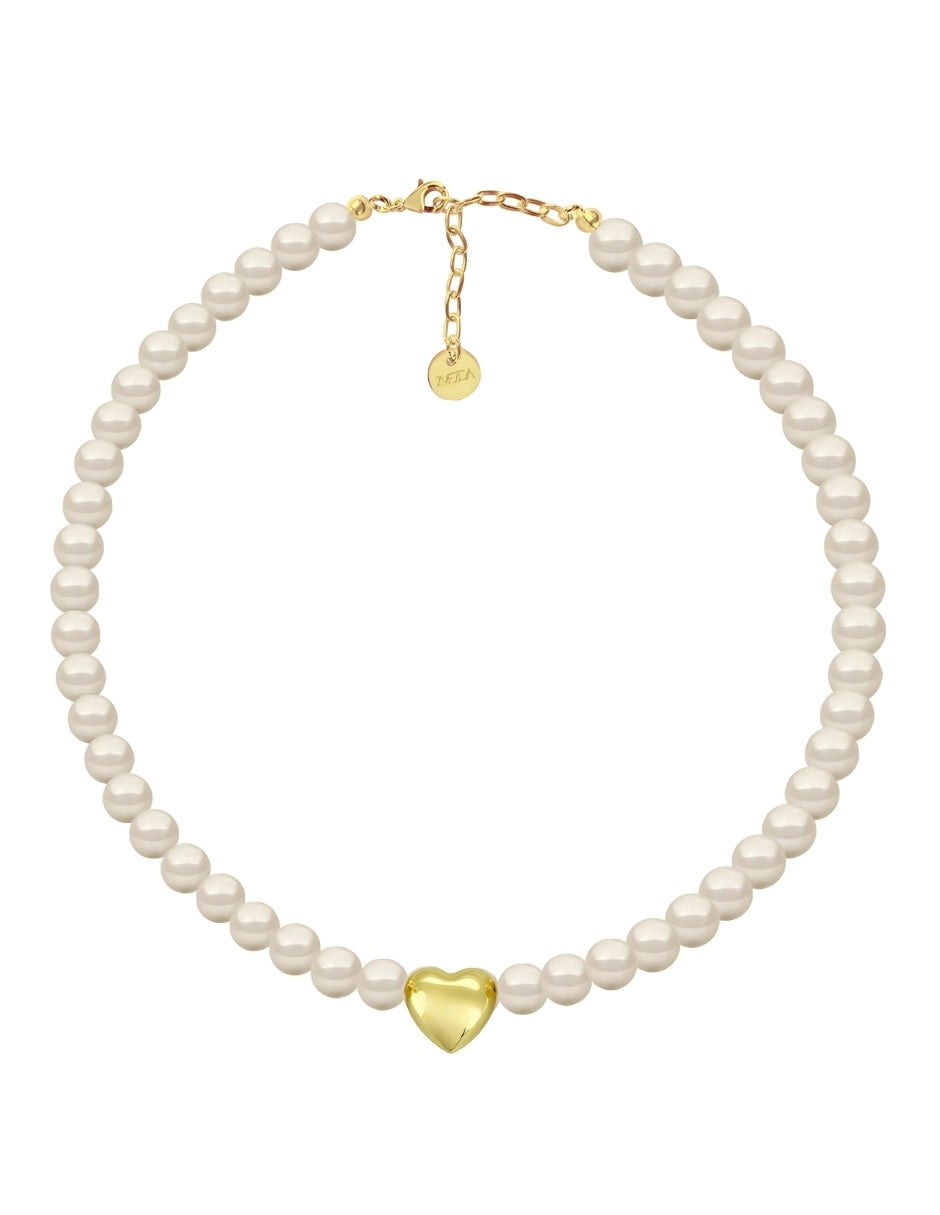 Collar de Mujer con Dije Corazón Perlas de Cristal Chapa de oro 18K Zvezda