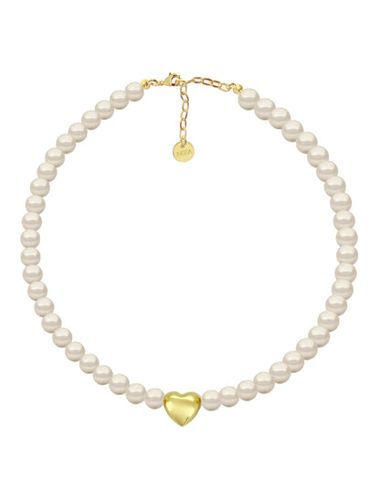 Collar de Mujer con Dije Corazón Perlas de Cristal Chapa de oro 18K Zvezda
