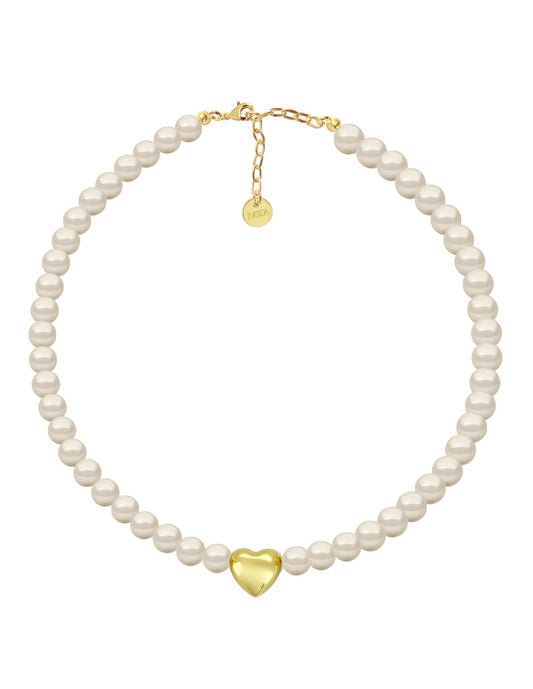Collar de Mujer con Dije Corazón Perlas de Cristal Chapa de oro 18K Zvezda