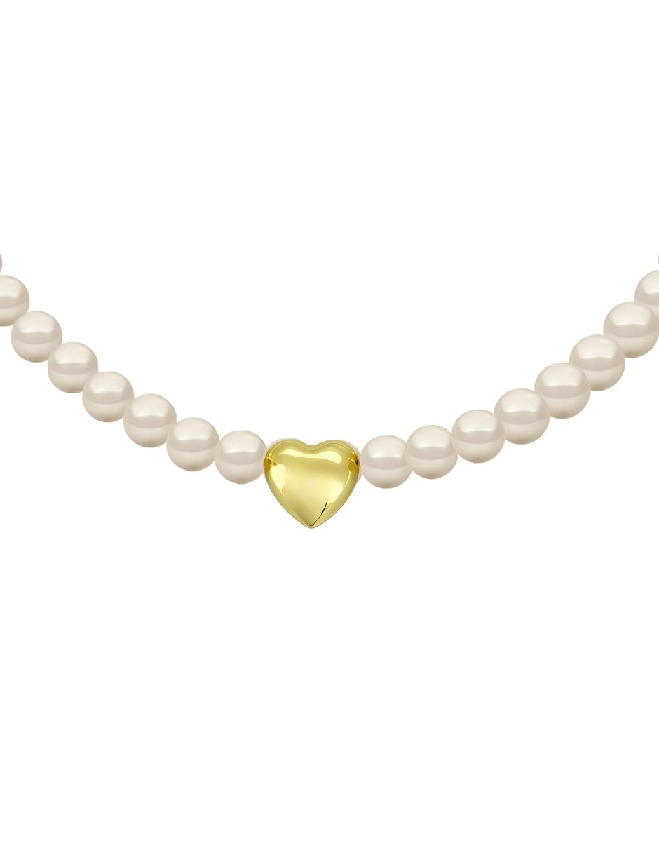 Collar de Mujer con Dije Corazón Perlas de Cristal Chapa de oro 18K Zvezda