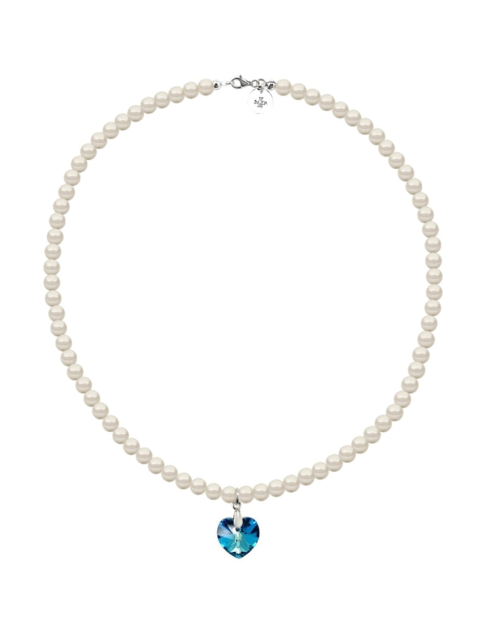 Collar de Mujer con dije de Corazón Perlas de Cristal Plata .925 Zvezda