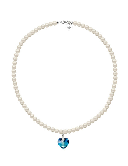 Collar de Mujer con dije de Corazón Perlas de Cristal Plata .925 Zvezda