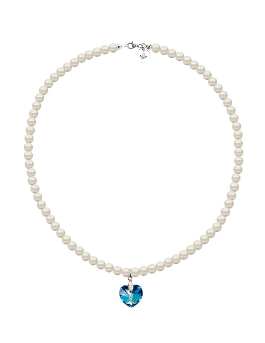 Collar de Mujer con dije de Corazón Perlas de Cristal Plata .925 Zvezda