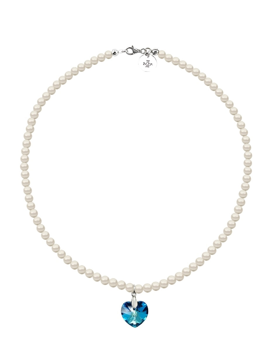 Collar de Mujer con dije de Corazón Perlas de Cristal Plata .925 Zvezda