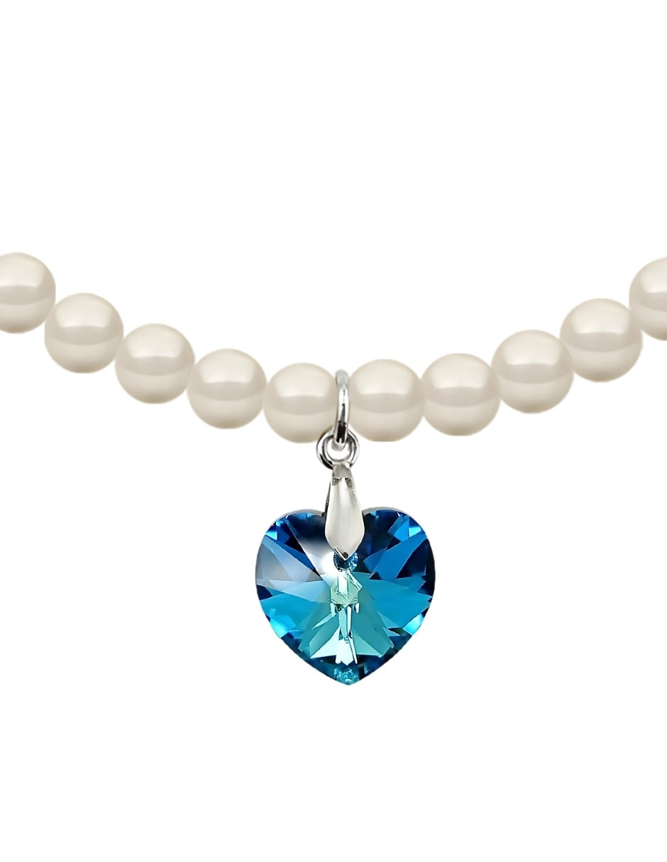 Collar de Mujer con dije de Corazón Perlas de Cristal Plata .925 Zvezda