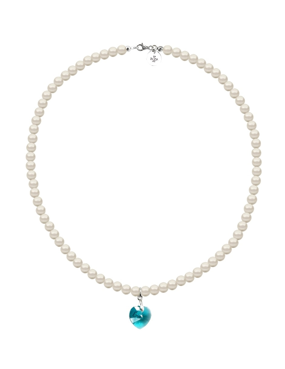Collar de Mujer con dije de Corazón Perlas de Cristal Plata .925 Zvezda
