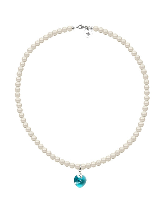 Collar de Mujer con dije de Corazón Perlas de Cristal Plata .925 Zvezda