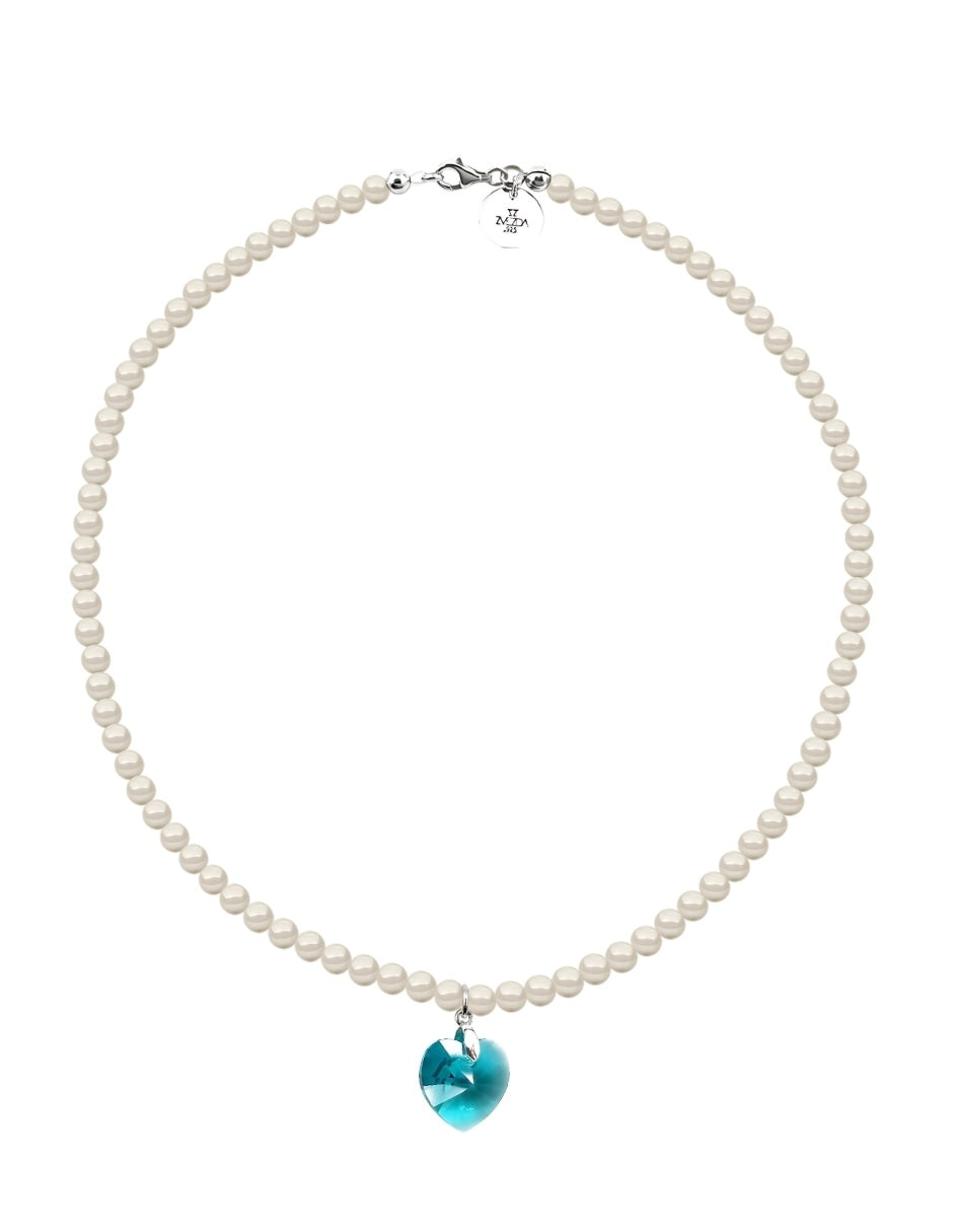 Collar de Mujer con dije de Corazón Perlas de Cristal Plata .925 Zvezda