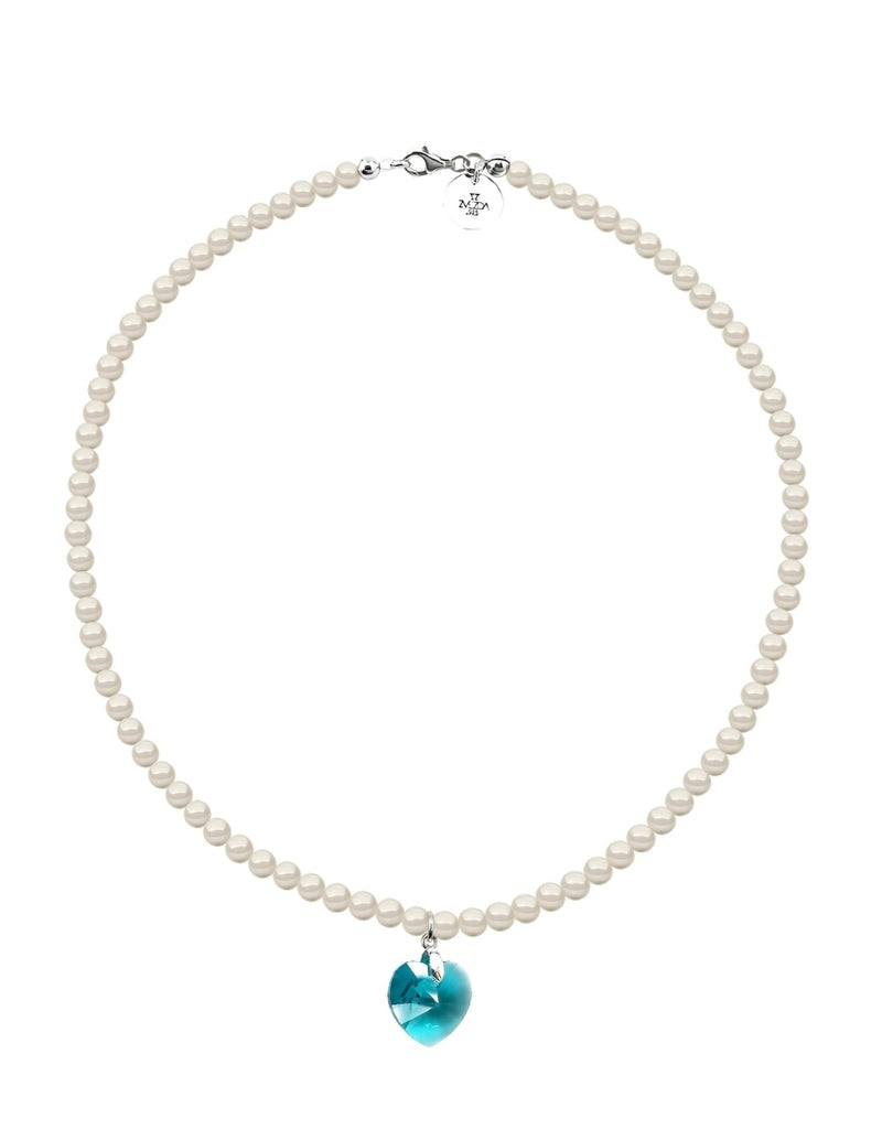 Collar de Mujer con dije de Corazón Perlas de Cristal Plata .925 Zvezda - puesta