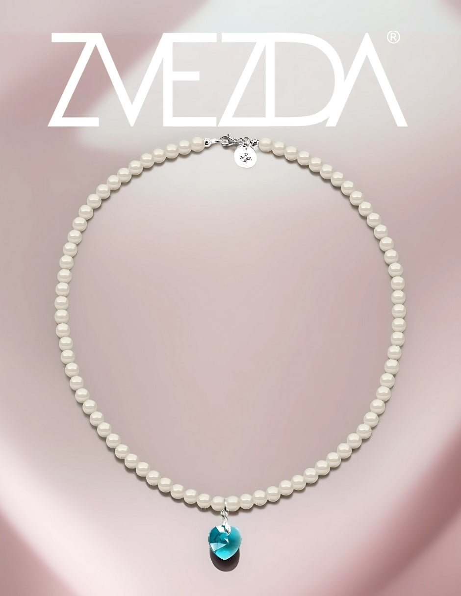 Collar de Mujer con dije de Corazón Perlas de Cristal Plata .925 Zvezda