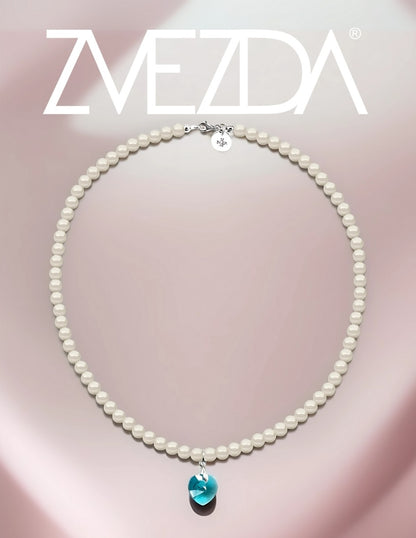 Collar de Mujer con dije de Corazón Perlas de Cristal Plata .925 Zvezda