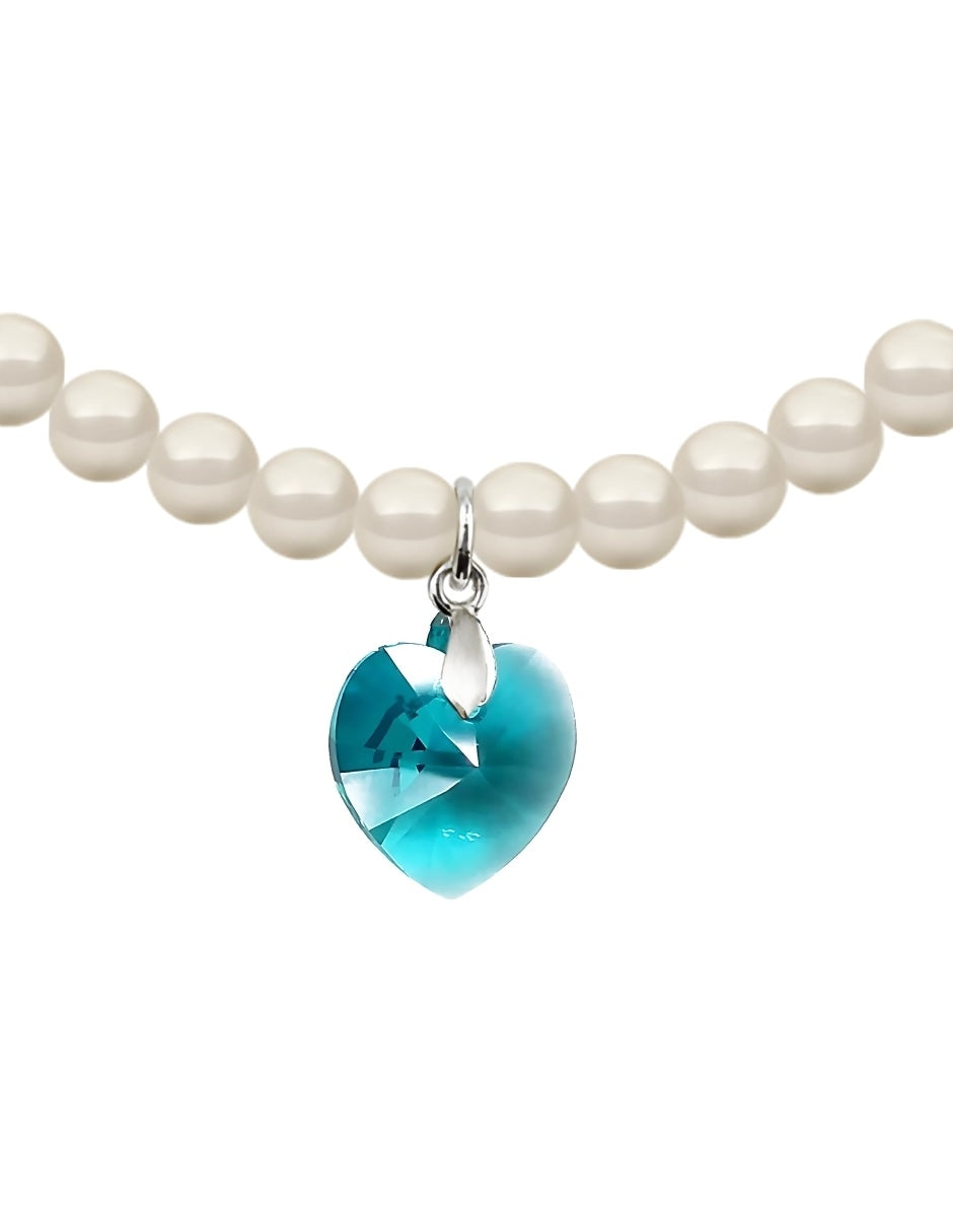 Collar de Mujer con dije de Corazón Perlas de Cristal Plata .925 Zvezda